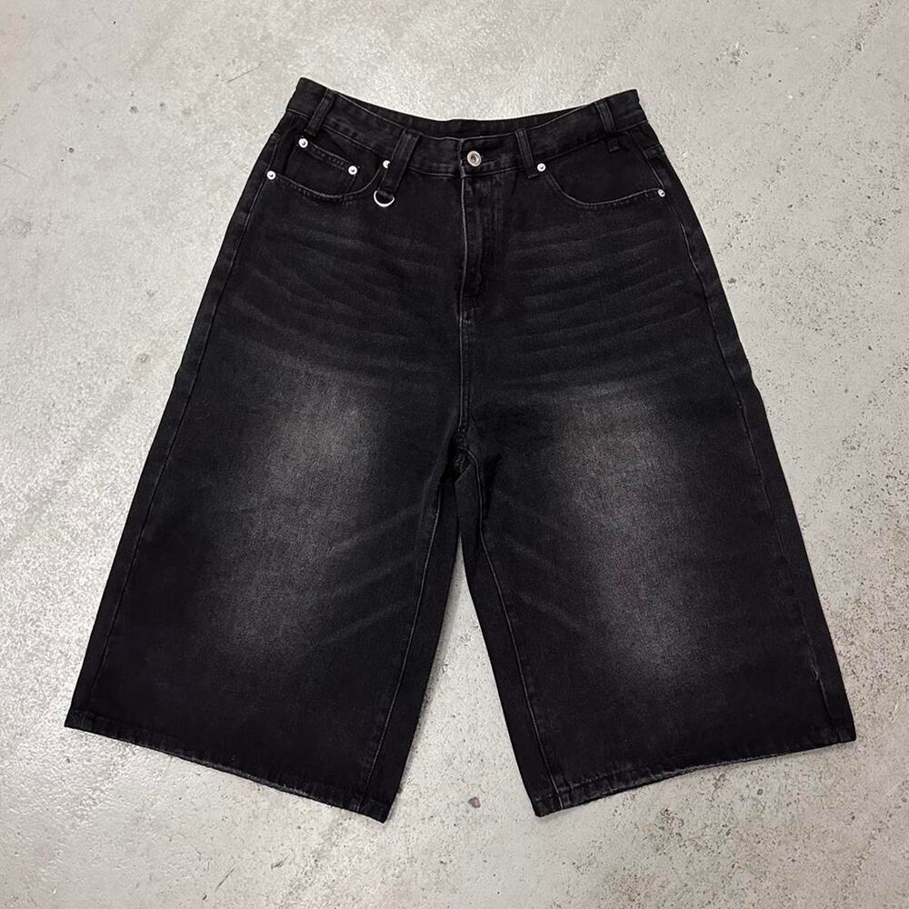 BLACK FADE WIDE LEG BAGGY JORT 30 WAIST